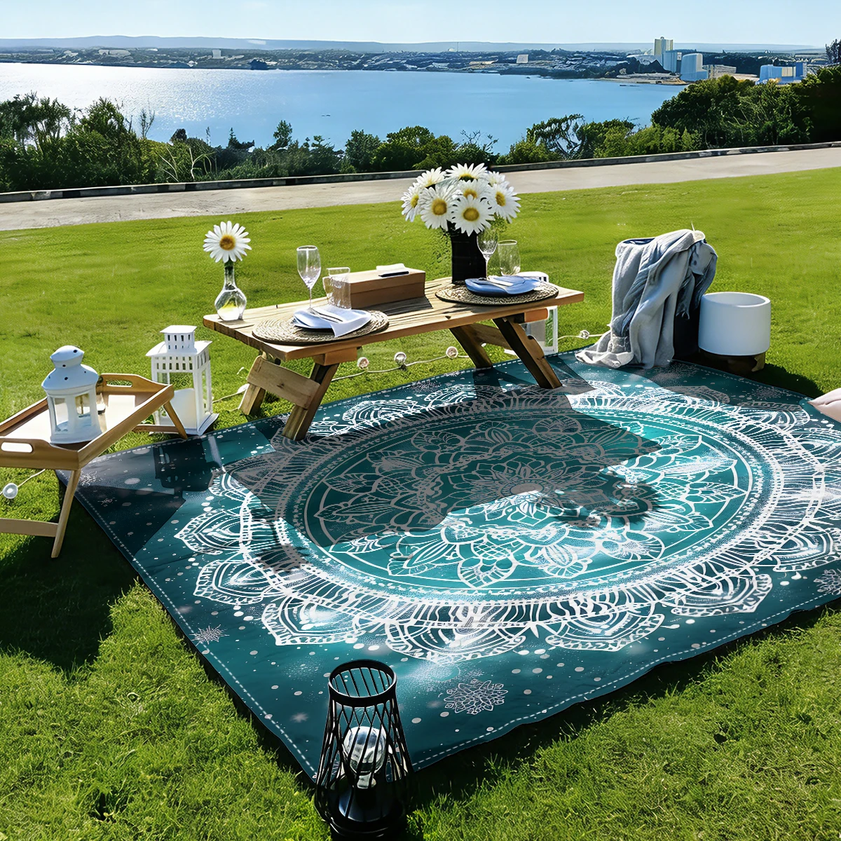 

1 шт. снежинка, коврик для кемпинга в богемном цветочном дизайне, легко носить с собой, водонепроницаемый пескозащитный коврик для пикника с цифровым принтом на берегу моря, пляжное полотенце, подходит для кемпинга и пикников на открытом воздухе