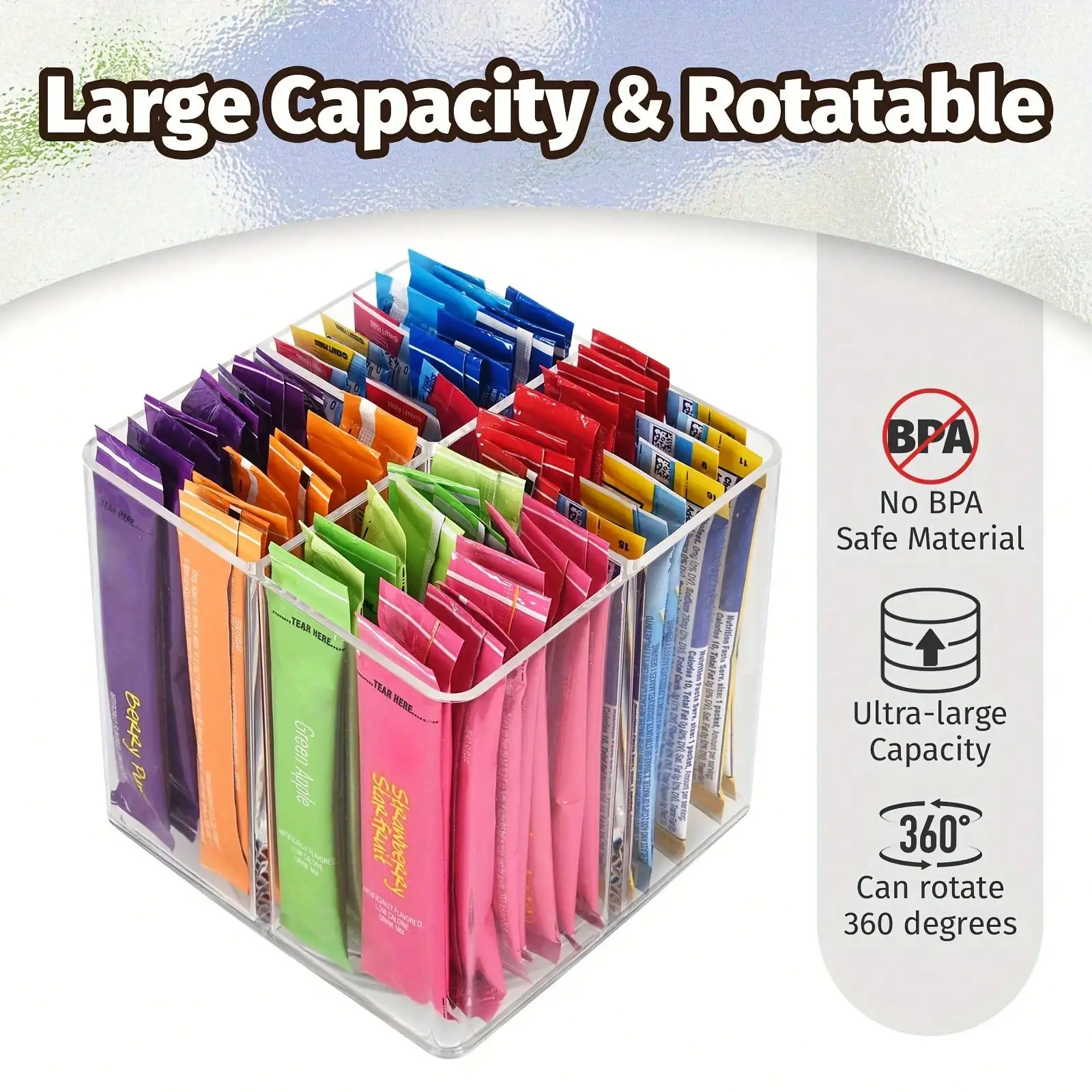 Drink Packet Organizer For Powdered Drink Mix, Powder Packet, Water Packet Water FlavorPacket,Lazy Susan Organizer For Drink Mix Rotating Holder For Drink Mix Necessities(Square) sh251204455405534739