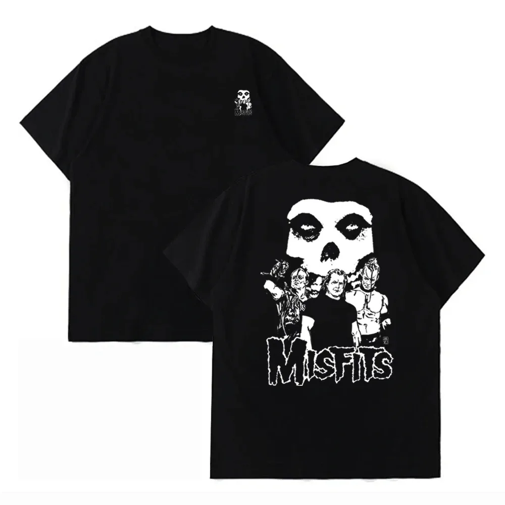 

2025 Summer Men's Punk Skull Misfits Band Graphic Printed Tshirt 100_ Cotton Short Sleeve Tees Cool Designs Unisex Basic Tops