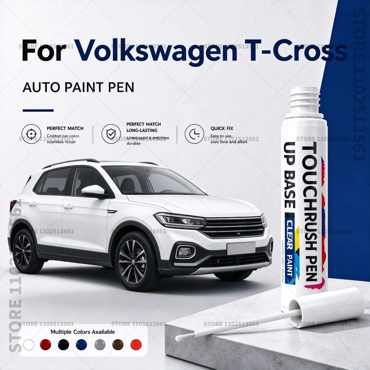 Auto Touch Up Paint Pen Car Scratch Repair Brush Quick Dry Paint Marker for Chips and Scratches For Volkswagen T-Cross White