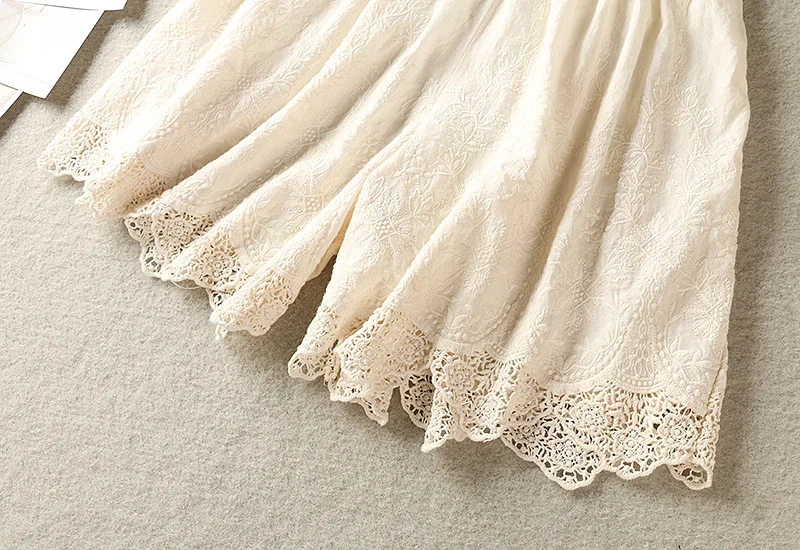 Summer Sweet Lolita Lace Embroidery Hollow Out Cotton Shorts Women Mori Girl Solid Color Elastic Waist Casual Loose Safety Pants