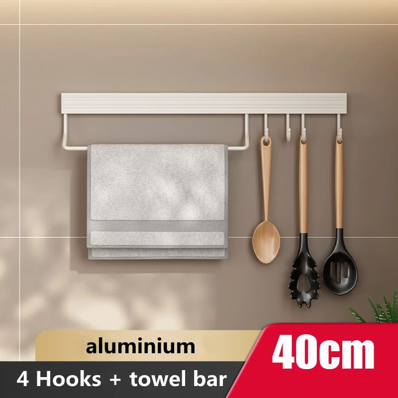 Wall Mounted Kitchen Hook Rack No-Punching Wall Hangers Rail Kitchen Utensils Rack Spoon Shovel Chopping Board Storage Rack
