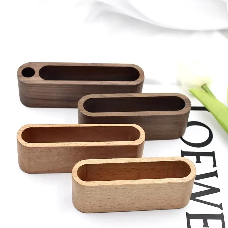 

2025 New Wood Business Card Holder with Pen Slot for Desk Wooden Display Business Memo Pad Cards Stand Box for Office Tabletop