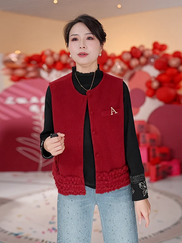 

Модный красный жилет с цветочным принтом, женская верхняя одежда, весна 2026, новинка, омолаживающий эффект, повседневная куртка из полиэстеровой смеси