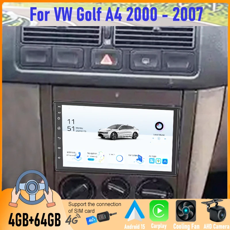 7'' For VW Golf A4 2000-2007 Android Car Stereo GPS Navi Head Unit Apple CarPlay Android Auto Bluetooth FM Camera Multimedia