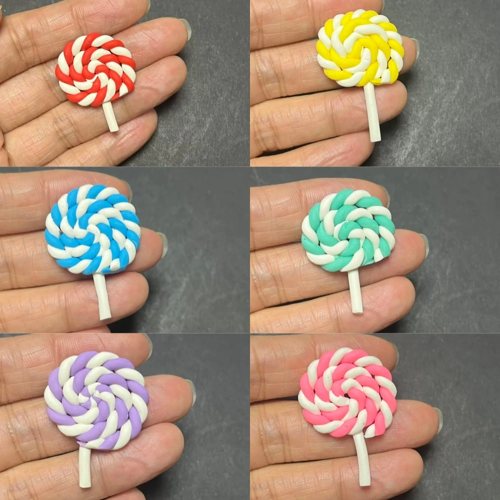 10Pcs New Sweet Dopamine Ab Color Simulate Candy Lollipop Resin Flat Back Charms Junk Phone Case Decorations Diy Crafts Supplies