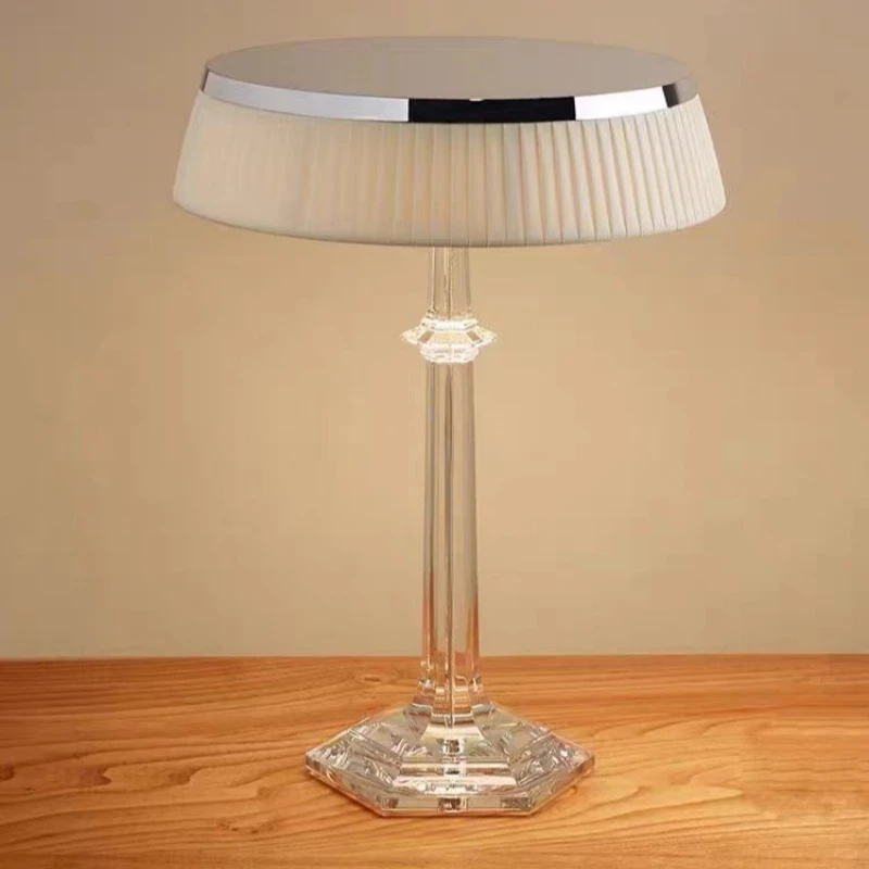 

French Crystal Body Table Lamp Living Room Luxury Atmosphere Bedroom Study Designer Art Fabric Lampshade Villa LED Light Decor