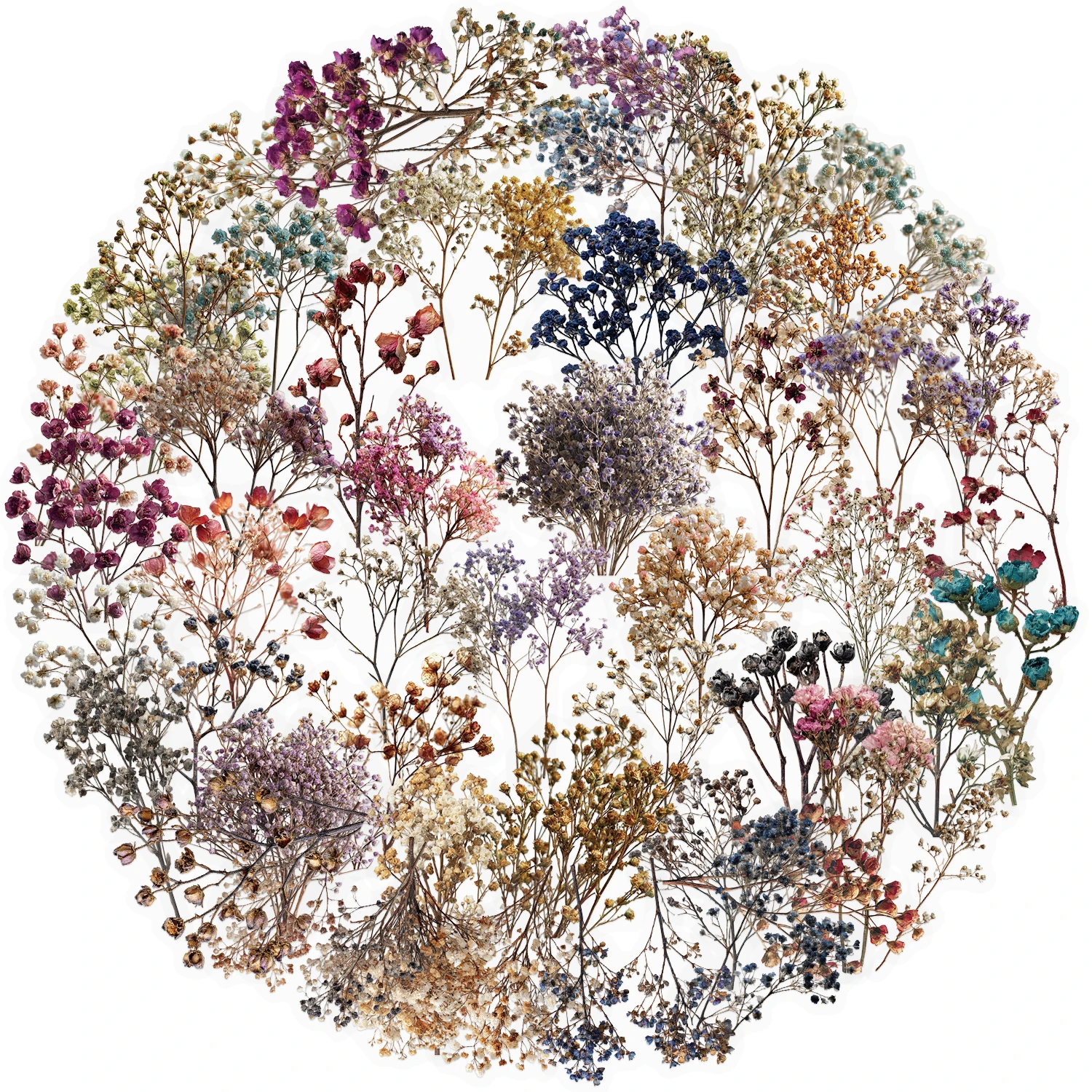 

50PCS Vintage Dried Flower Baby's Breath Transparent PET Creative Graffiti Stickers for Luggage Water Cups Skateboard Stickers