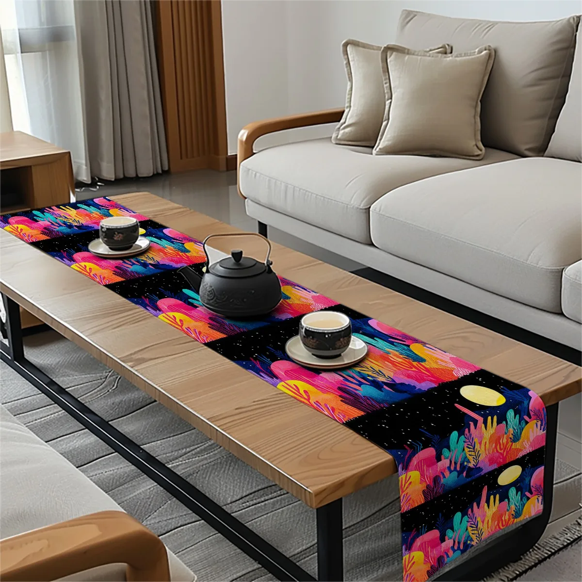 print table runner Neon Floral Night Garden Style Tablecloth for Seasonal Celebrations Both Indoor And Outdoor Dining Settings