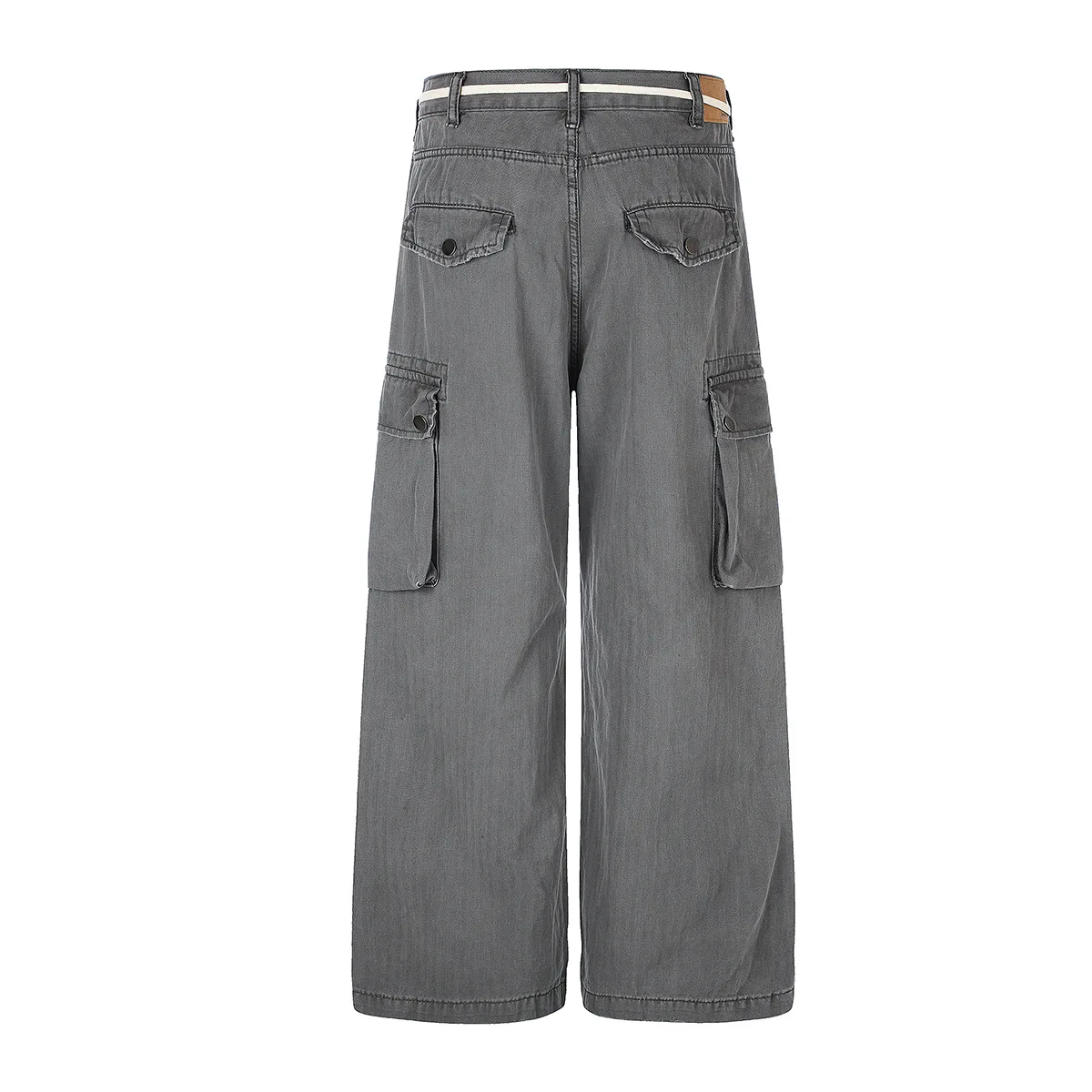 MWJLPWQ Men's American Street Vintage Washed Distressed Workwear Casual Pants Multi-Pocket Loose Straight Wide-Leg Pants 21139
