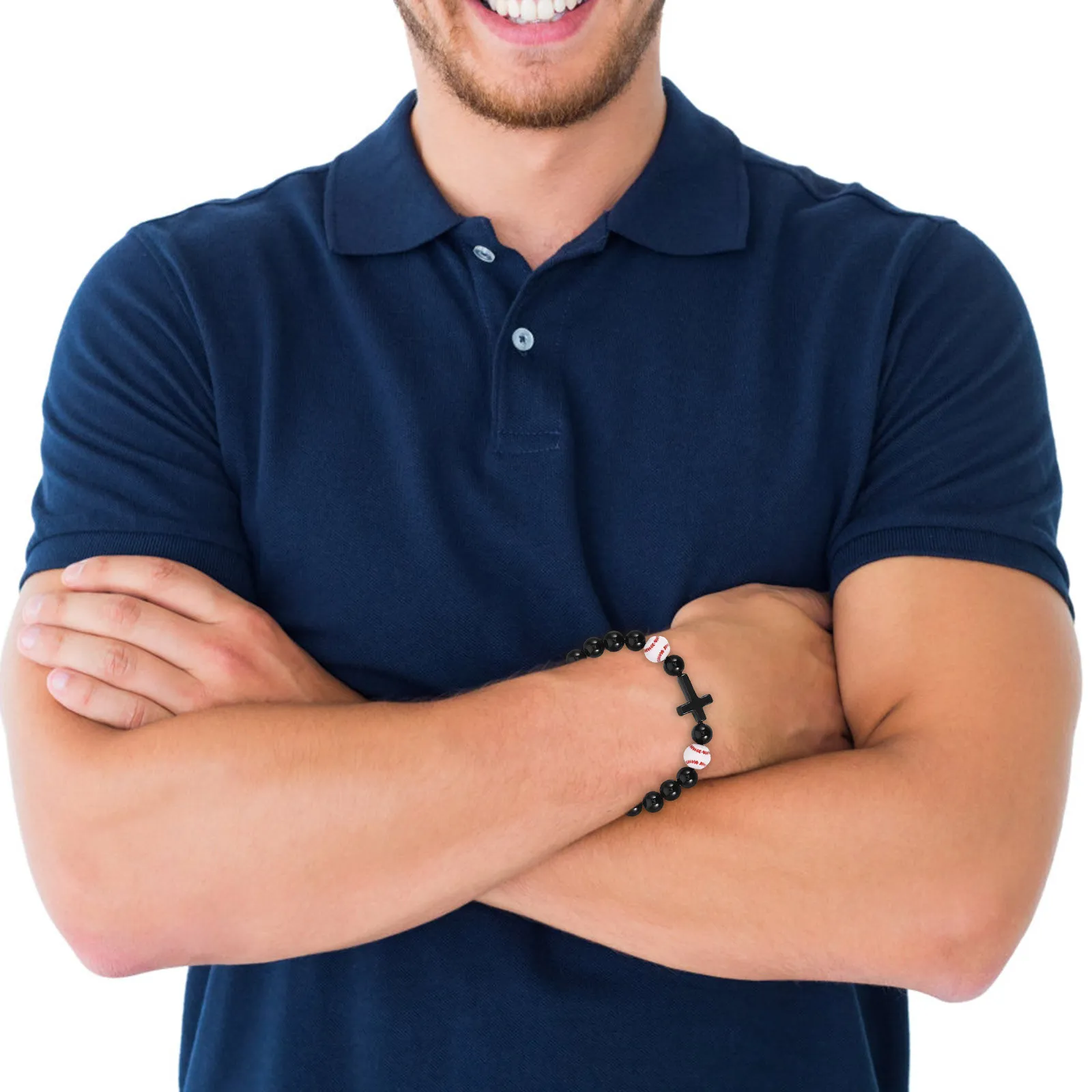 

6Pcs Sports Bracelet Adjustable Baseball Braided with Cross Detail Versatile Wristband for Casual Daily Wear Fan Jewelry