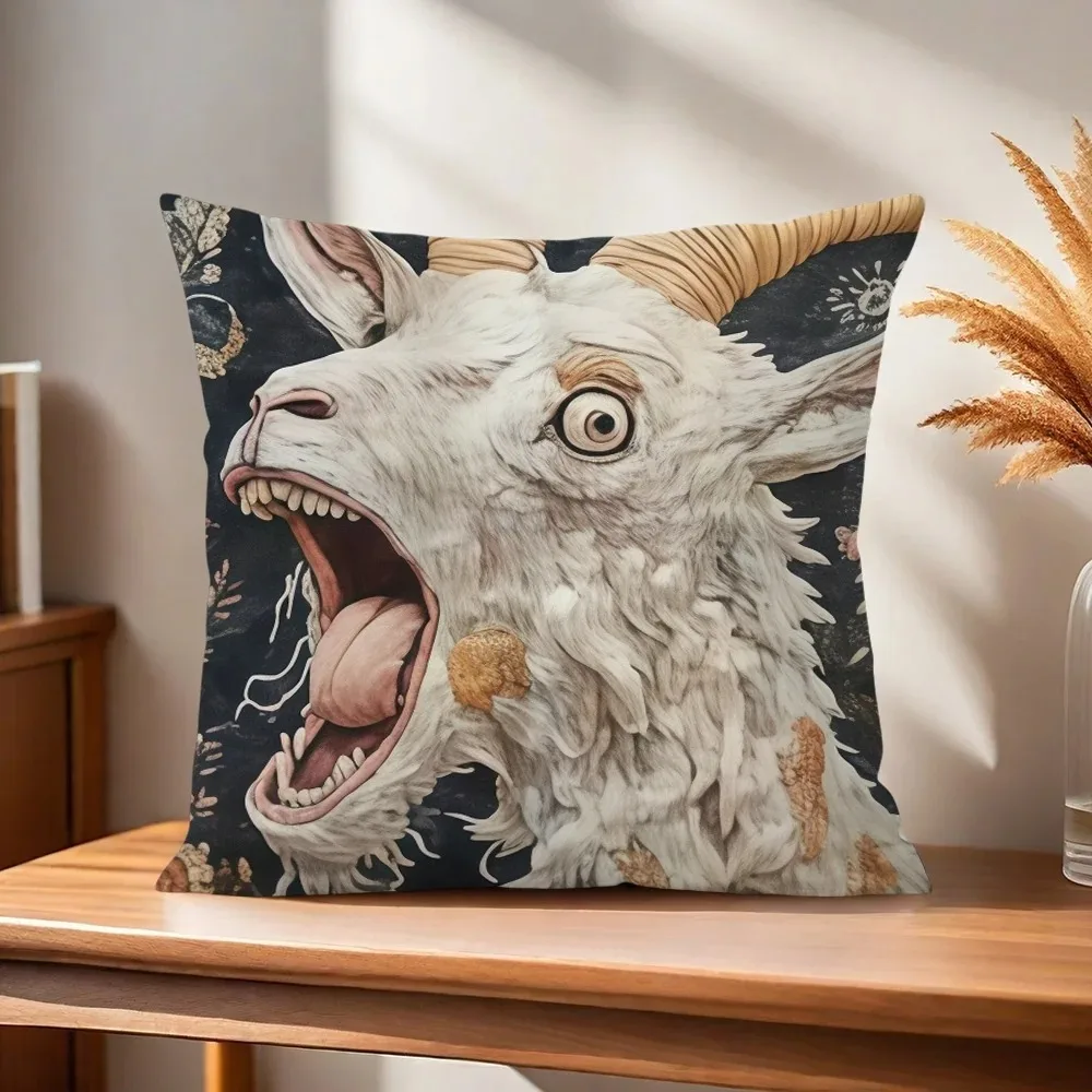 Chic Spooky Goat Face Cushion Cover Pillow Cover Home Sofa Living Room Office Coffee Shop Car PillowCover Decoration