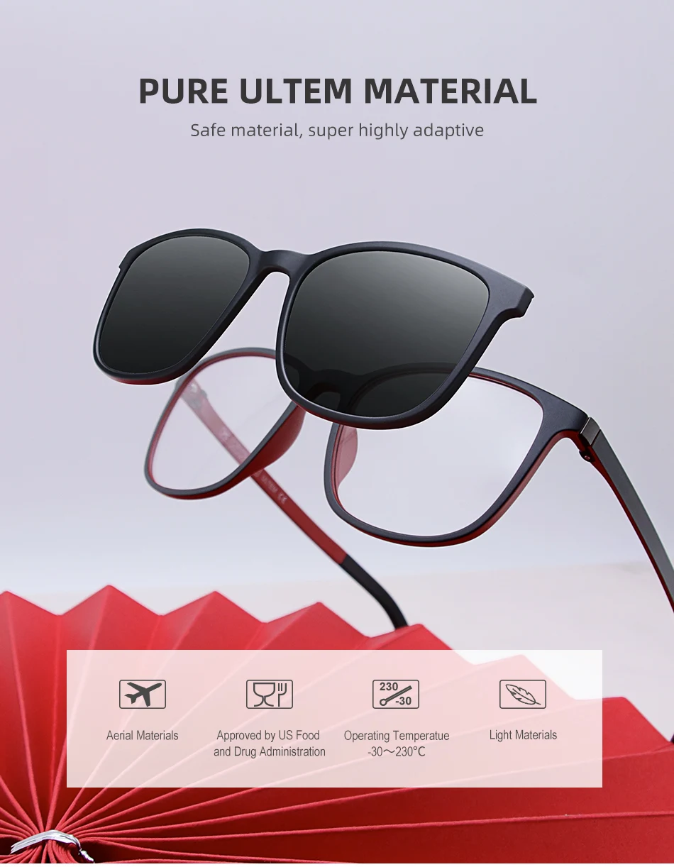 X3197 Myopie Magnetische Clip auf Brillengestell Optische Verordnung Rahmen Brillen Rechteck Polarisierte Magnet Clip Sonnenbrille – Detail 5
