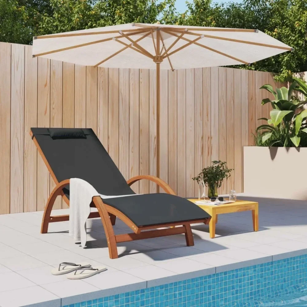 

Sun Lounger with Pillow Gray Textilene and Solid Wood Poplar, The Sunbed's Frame Is Made of Durable and Flexible Solid Poplar