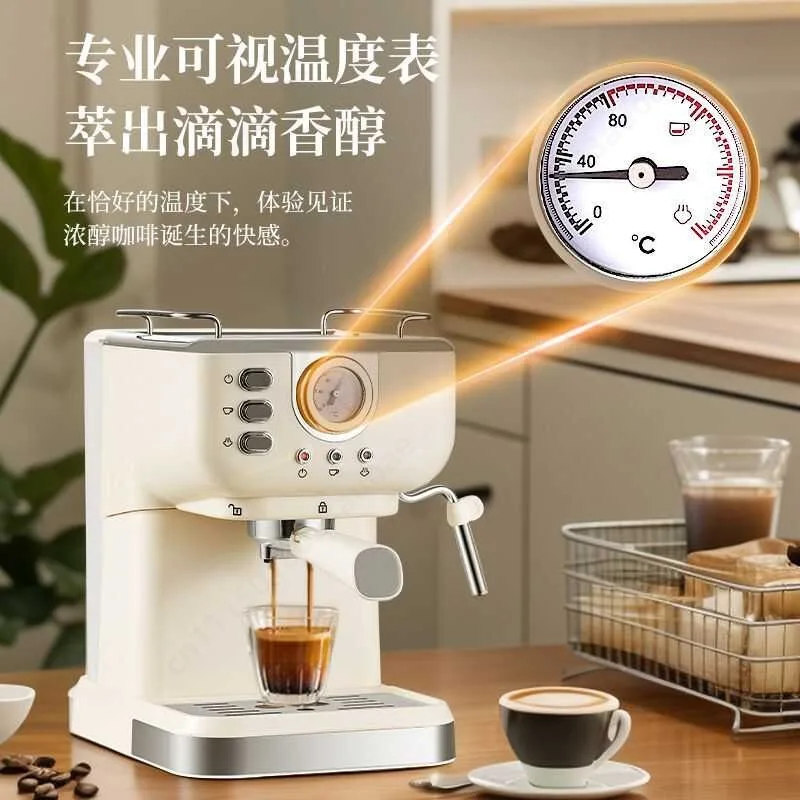 Retro Semi Automatic Espresso Machine High Pressure Steam Milk Frother One Touch Extraction For Home Office Use