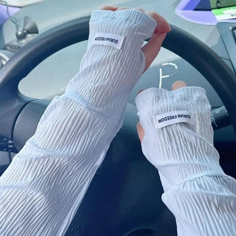 Summer Ice Silk Sunscreen Arm Sleeves Loose Thin Style for Women Girls Outdoor Cycling Fingerless Hand Protector