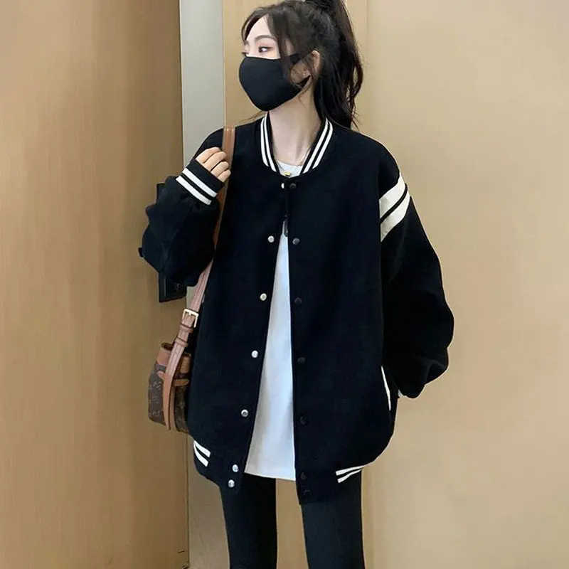 Autumn Baseball Jacket Women's Casual Loose Thin Open Cardigan Top Spring Summer New Style Loose Fit Short Outerwear