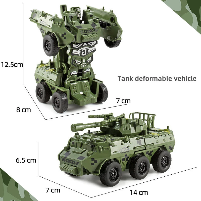 Een Klik Automatische Botsing Vervorming Auto Speelgoed Leuk Transformeren Robot Militair Model Vliegtuigen Tanks Gepantserde Voertuigen Model Speelgoed