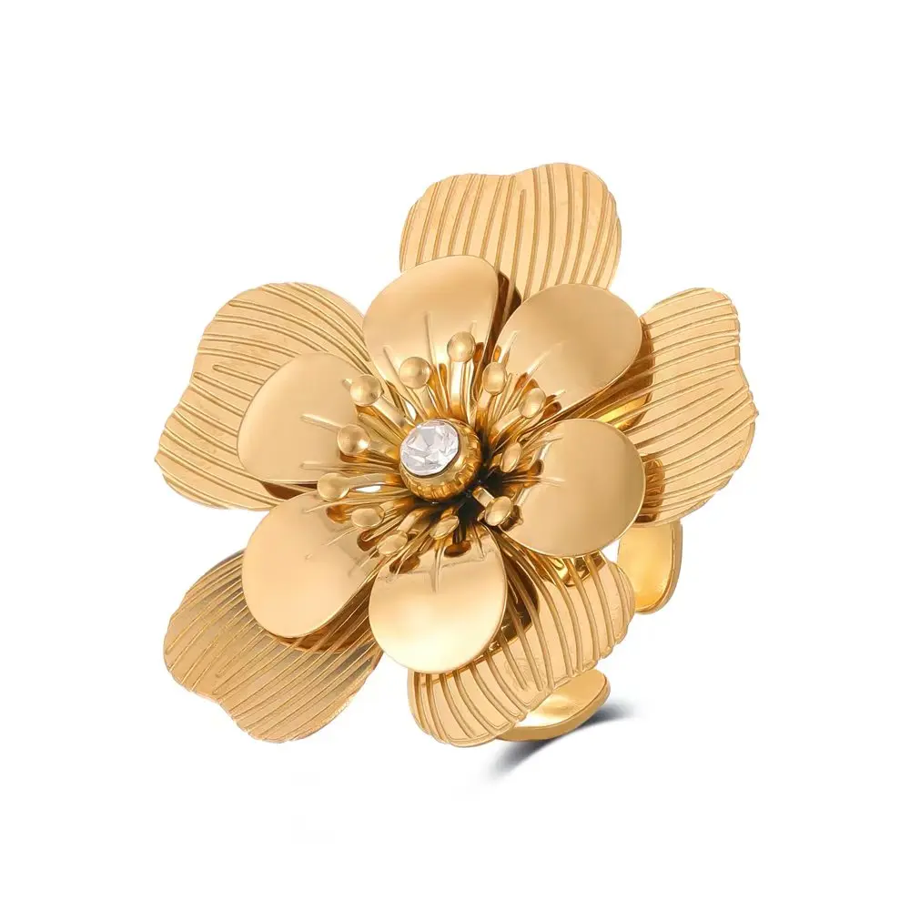 

New high-grade stainless steel ring fashion, elegant flower accessories women's versatile adjustable party anniversary gift