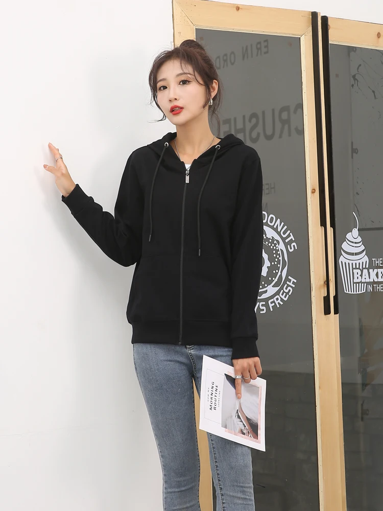 Hoodies met capuchon Zip Up Kleding voor vrouwen Temperament Splice Ontspannen voering Stijlen Koreaanse stijl O-kraag Volwassen vrouwtjes Cotone
