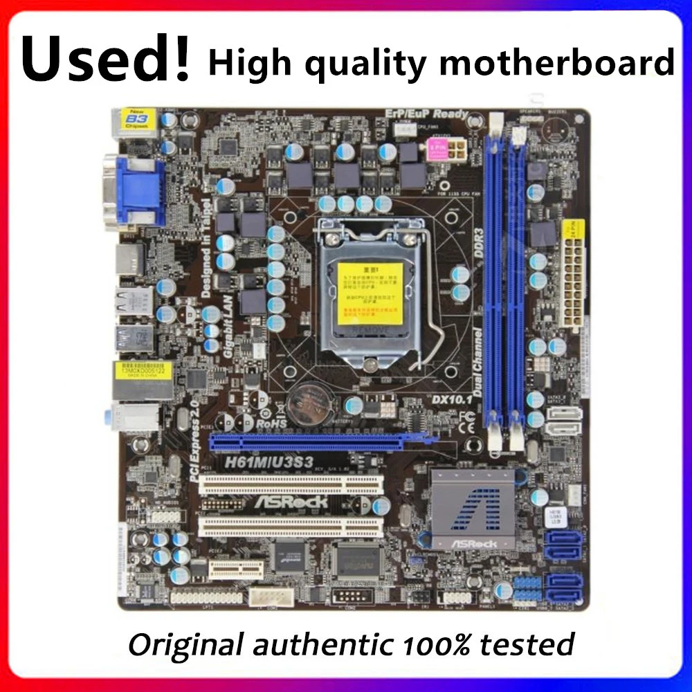 

For ASRock H61M/U3S3 Desktop Computer Motherboard LGA 1155 DDR3 For Intel H61 LGA1155 Desktop Mainboard SATA II Used