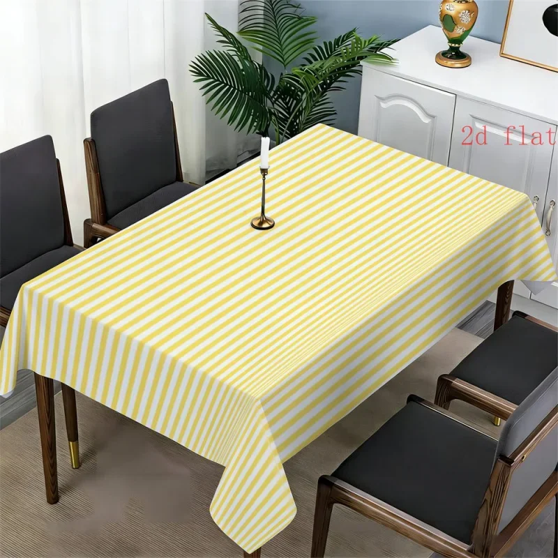 2D flat - 1-piece rectangular tablecloth with bright yellow vertical stripes in a simple print, yzb