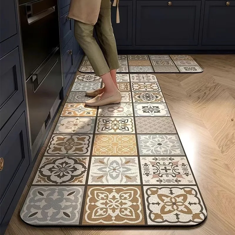 VIKAMA Vintage American Style Rug Water Absorbent and Slip-Resistant for Kitchen, Dining Room and Corridor Home Decoration