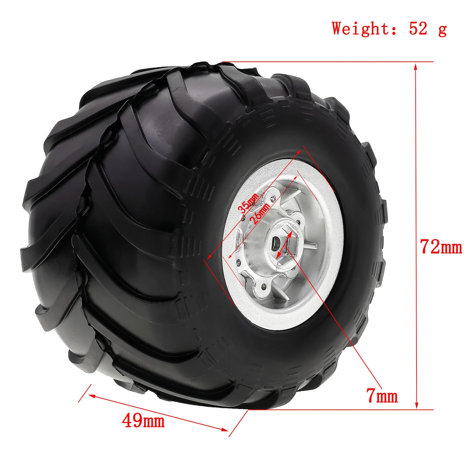 Zdalnie sterowany gąsienicowy gumowy samochód srebrzysty opony 4 sztuki 72*49mm do osiowego SCX24 FMS FCX24 AX241/24 zdalnie sterowana ciężarówka