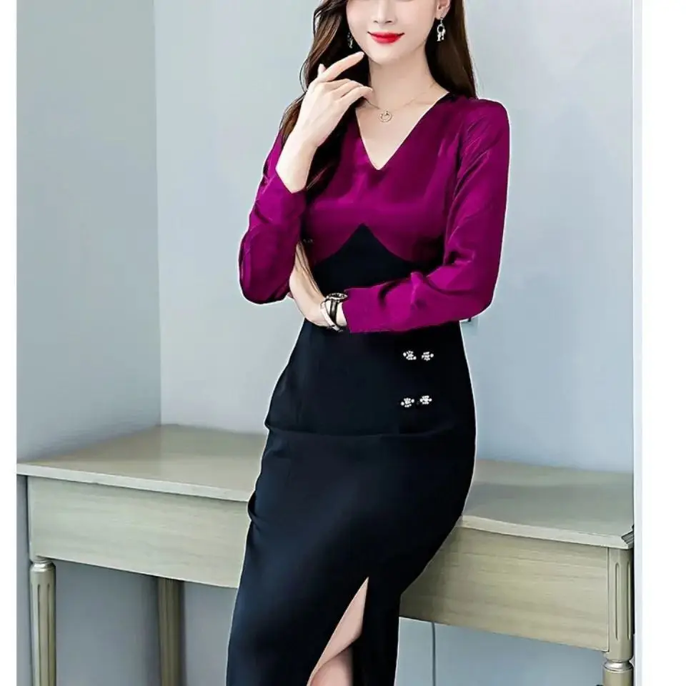 French Style Waist Cinching Dress New Slimming and Hip Hugging Women\'s Dress Elegant Temperament Long Sleeved Slim Fit