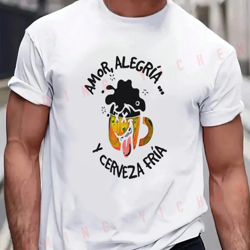 Men T-Shirt Creative Amor Alegria Graphic Motorcycle Cotton O-neck Short Sleeve T Shirt Fashion Hip Hop Streetwear Tees