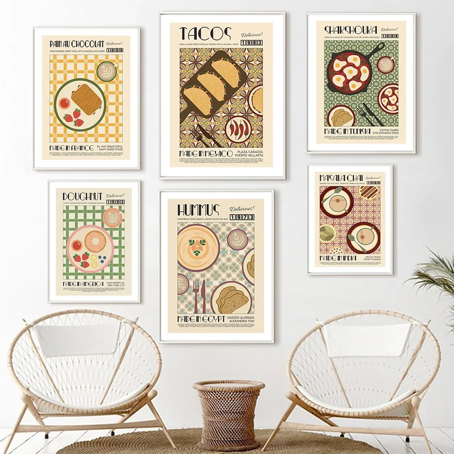 Hummus Tacos Falafel Pizza Cannoli Wall Art Canvas Painting Nordic Poster And Prints Wall Picture For Kitchen Dinning Room Decor