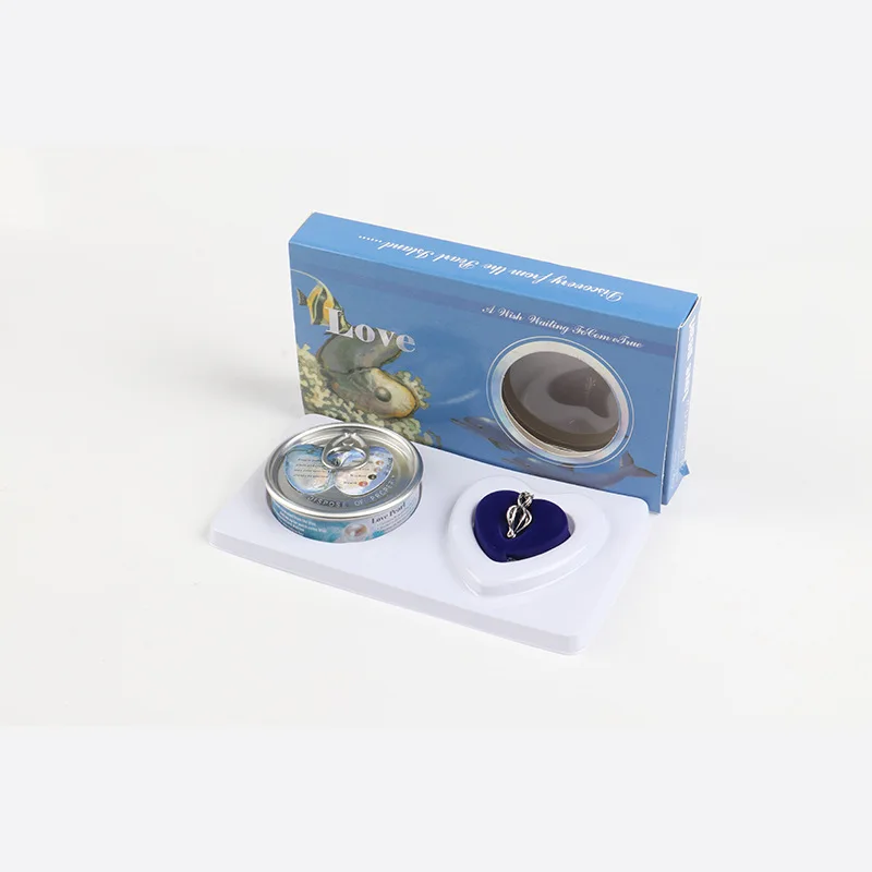 Juego de regalo de perlas de agua dulce, cabeza de lata de ostra envasada al vacío, collar de Metal, colgante, caja de regalo de perlas, concha azul, calidad hecha