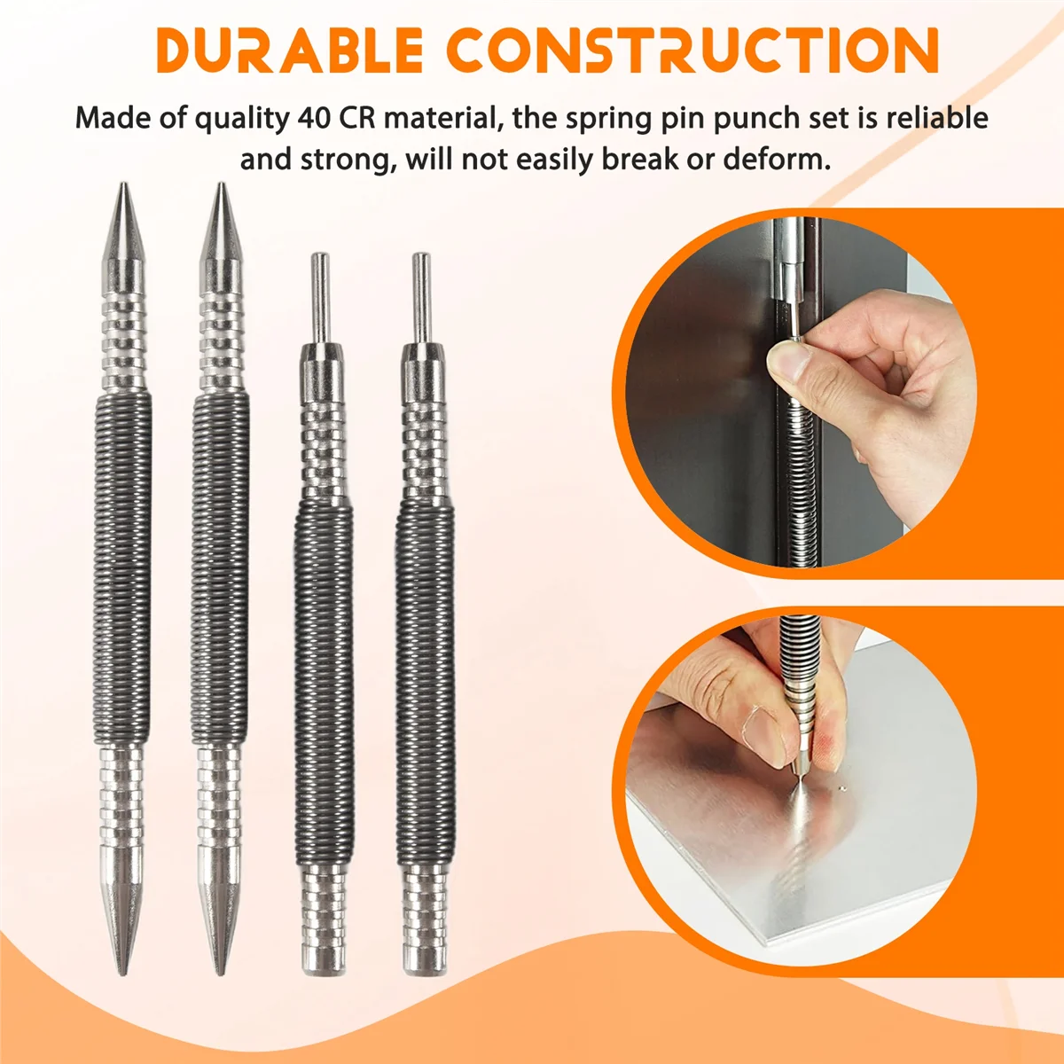 AB53 Nail Set and Hinge Pin Tool Dual Head Nail Punch Hinge Pin Removal Tool Hammerless Spring Punch Set Spring Nail Setter