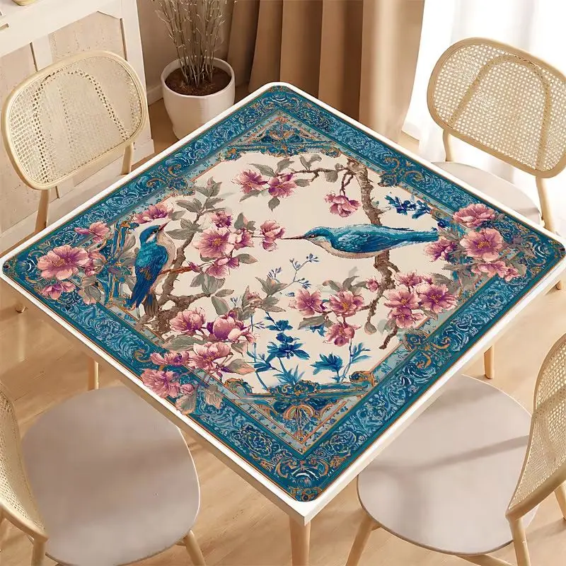 Retro Flower and Bird New Chinese Mahjong Table Mat Anti-Slip Noise Reduction for Card Game Table Playing Room Home Decor