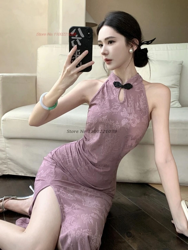 

2025 chinese dress improved sleeveless cheongsam sexy qipao evening nightclub dress traditional embossing banquet party dress