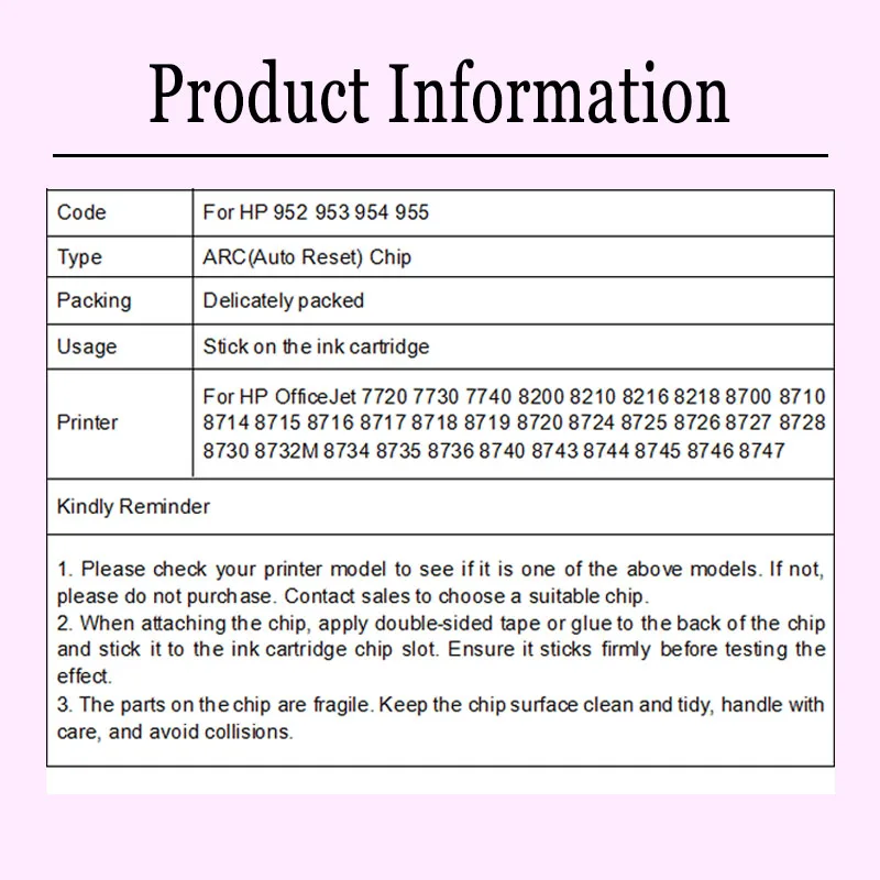 ARC Chip 952 953 954 955 XL Refillable Cartridge Chip For HP OfficeJet 7720 7730 7740 8710 8715 8720 8730 8740 8210 Printer CISS