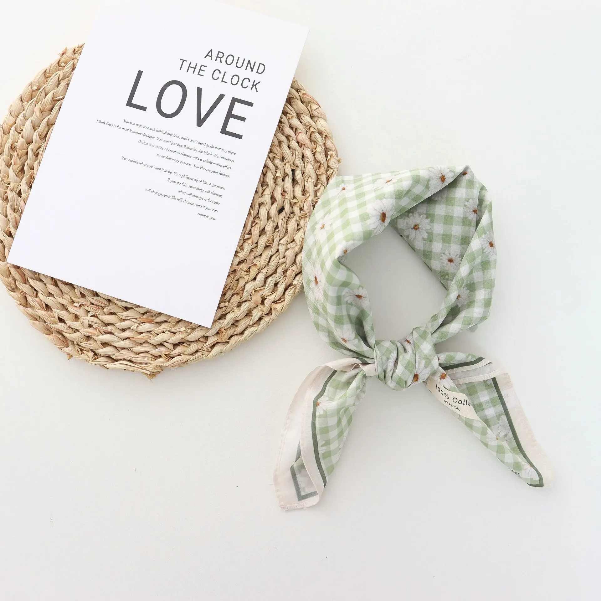 

2025 Korean Style All-Matching Floral Square Scarf Cotton Small Scarf Retro Women's Thin Fresh Decoration Silk Scarf Headband