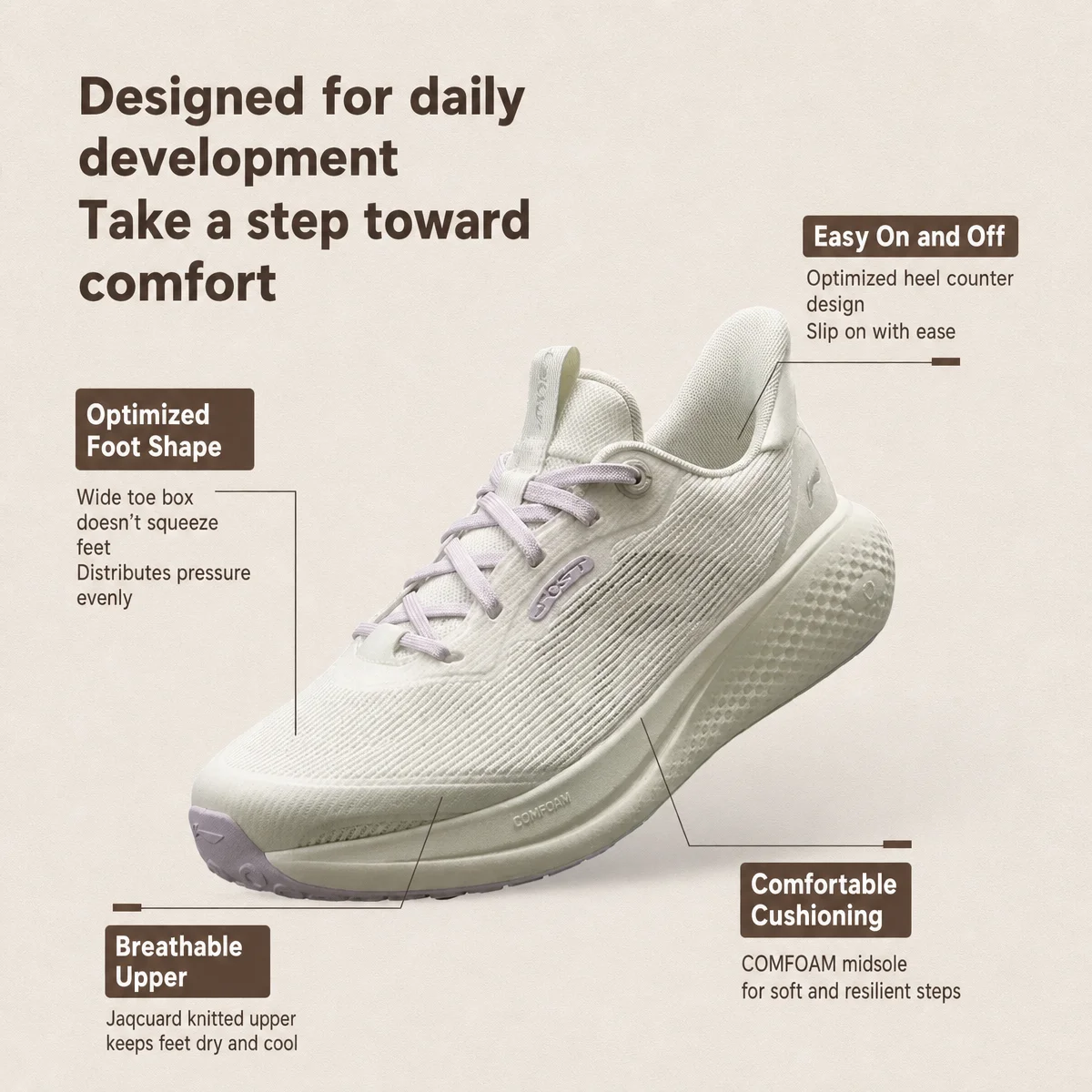 Li-Ning Women's SOFT GO 3 V2 Lifestyle Shoes COMFOAM Breathable Reflective Stylish Casual Shoes LiNing Walking Shoes AGLW028 ﻿