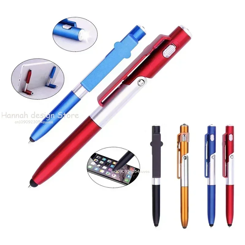 4 In 1 Multifunction Ballpoint Pen with LED Light Fold Phone Holder Night Read Writing Pencil Office School Student Stationery