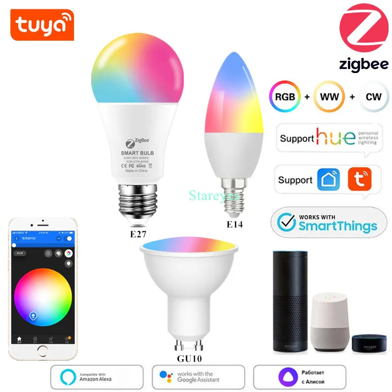 Tuya Smart WiFi Zigbee RGB CCT E27 9W LED Bulb E14 5W LED Candle light GU10 5W LED Spot light lamp Alexa Home Siri Alice Control