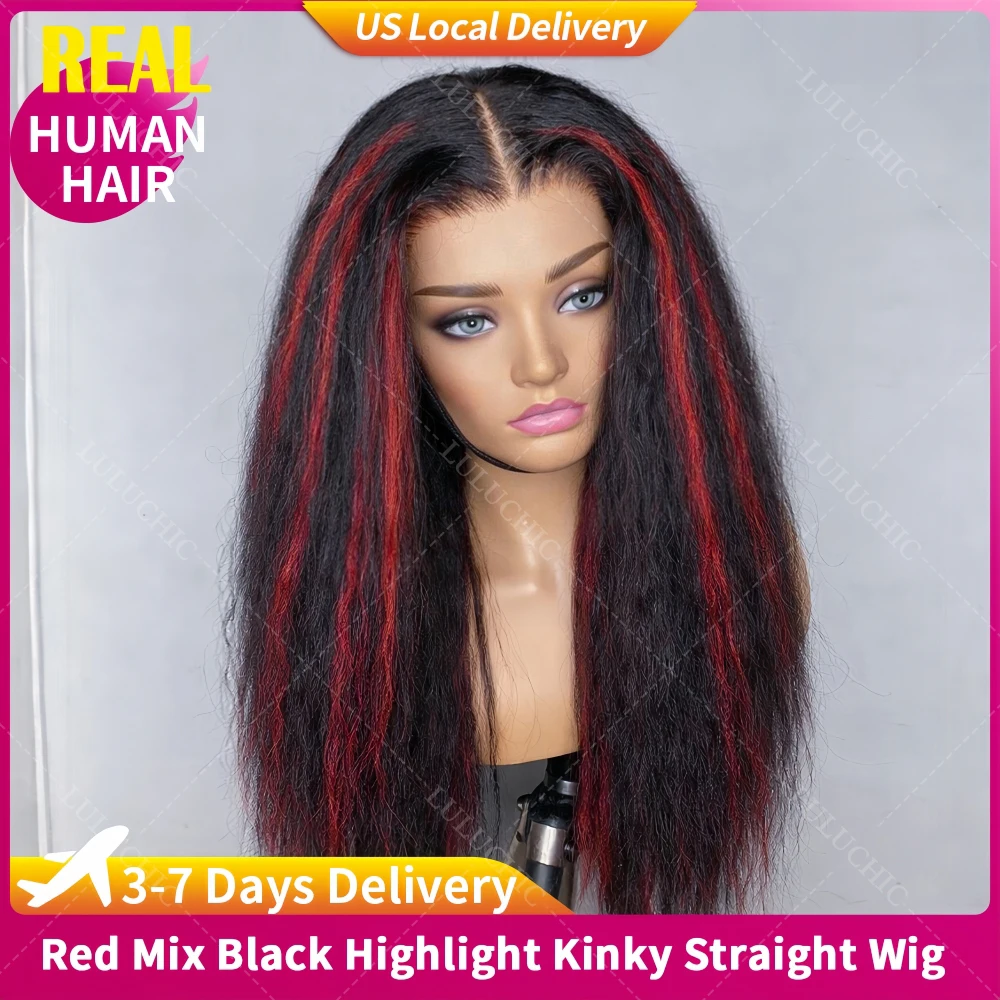 

Ультраоблегающий парик из натуральных человеческих волос, прямой, с эффектом кинки, бургундский, с хайлайтами, естественная линия роста волос, 13x4 HD кружевной парик с фронтальной частью, предварительно вырезанный, 5x5 кружевной парик