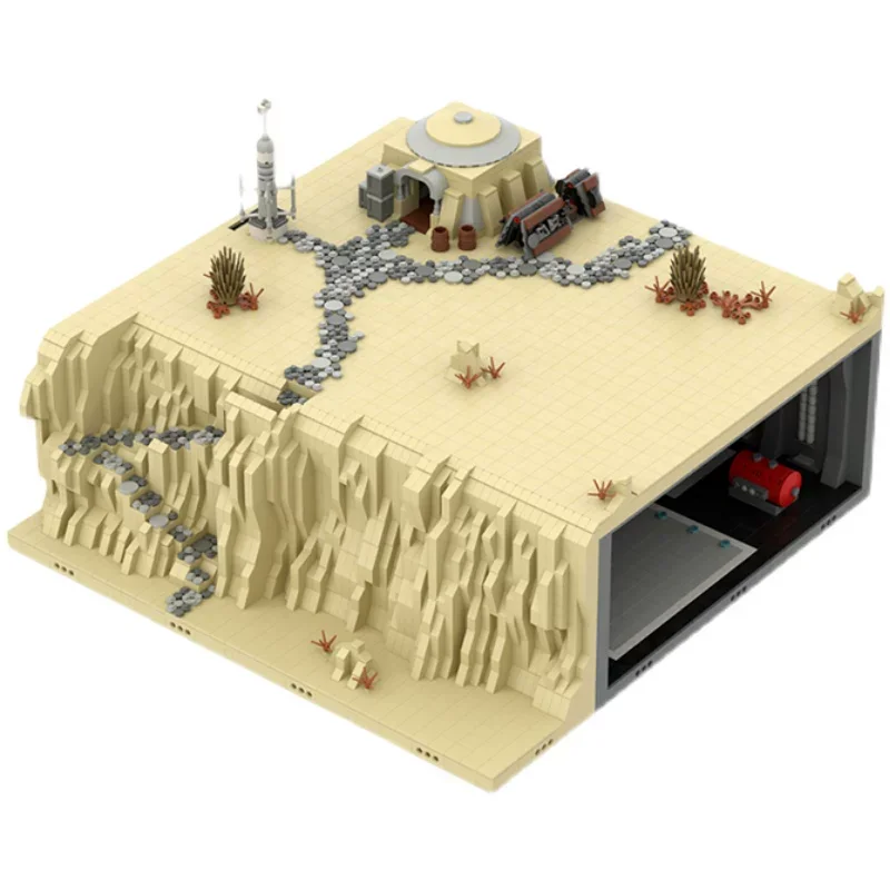 MOC Rocky Desert Hidden Base Diorama Building Blocks Cliffside Secret Outpost with Underground Hangar DIY  Bricks Model Toy Gift