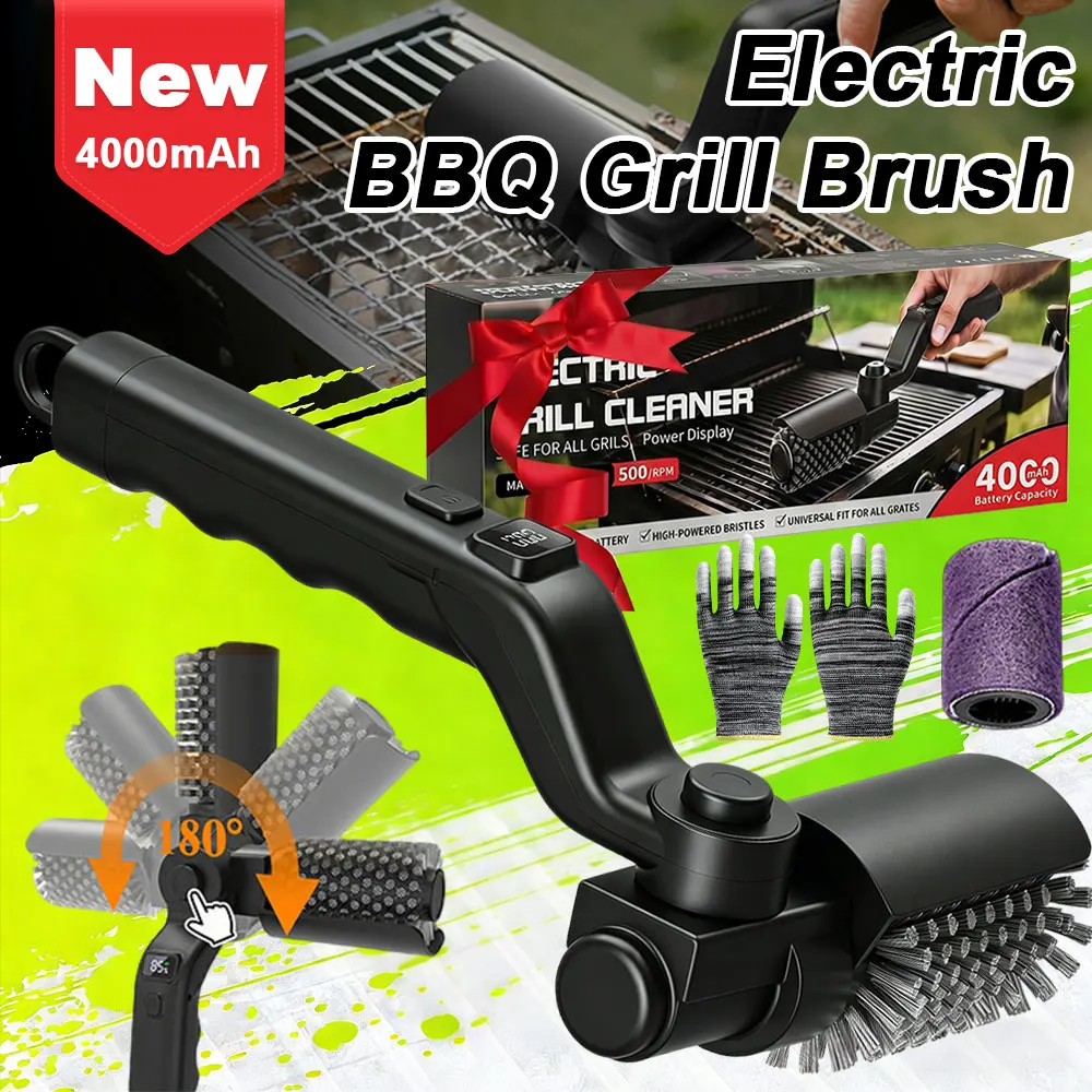 Electric Grill Brush Cleaning BBQ Cleaner Brush Cordless Rechargeable Rotary Adjustable Outdoor Heavy oil Stains Clean Tool