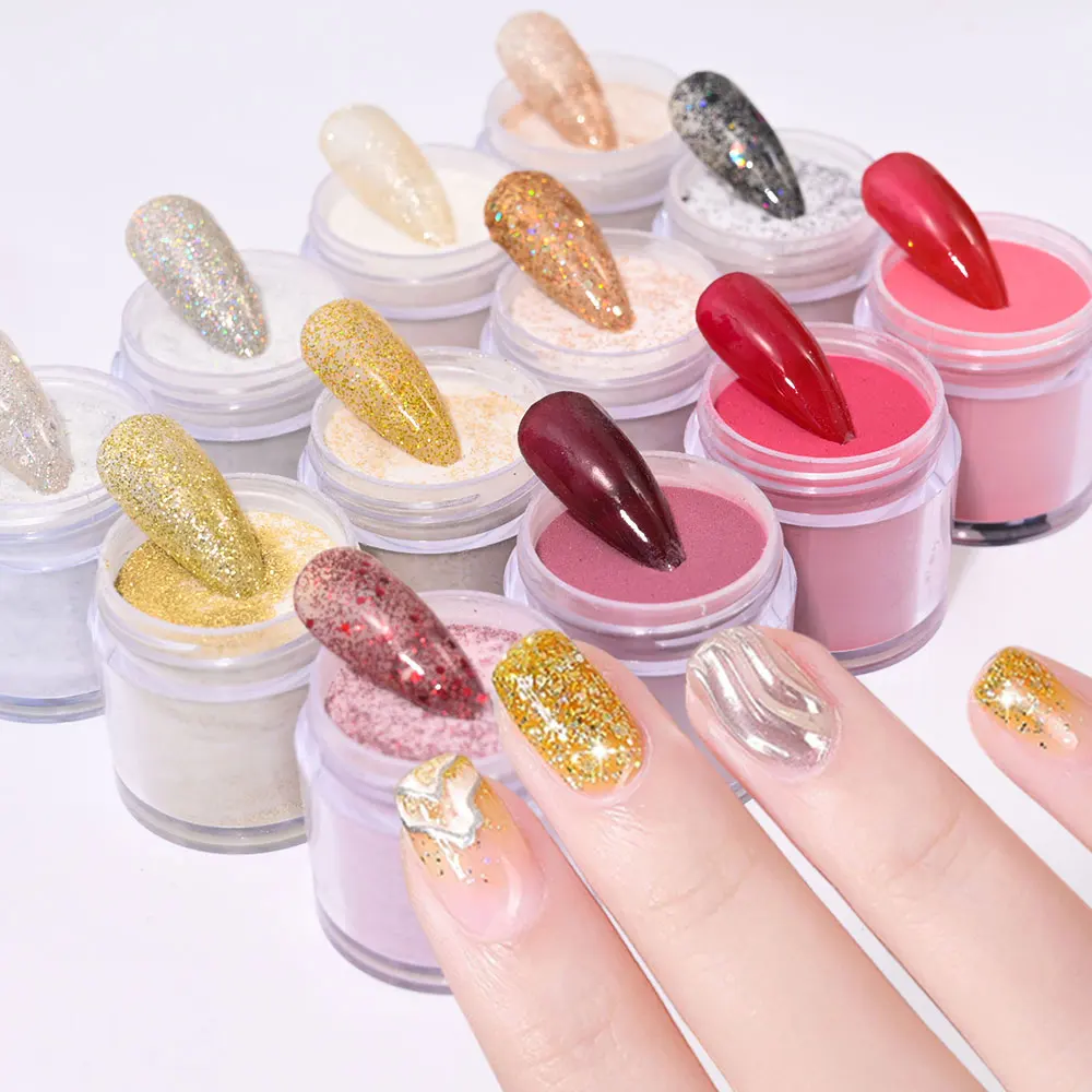 1Jar ทอง/สีแดงเล็บอะคริลิคผงแกะสลักเล็บ Polymer Tip Extension คริสตัล Pigment Professional ยาวนานเล็บผง