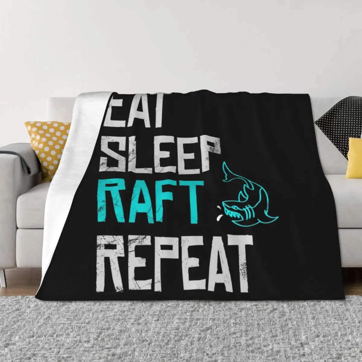 

Raft Game Eat Sleep Raft Repeat Funny Shark Attack Throw Blanket wednesday Personalized Gift Soft Bed Blankets