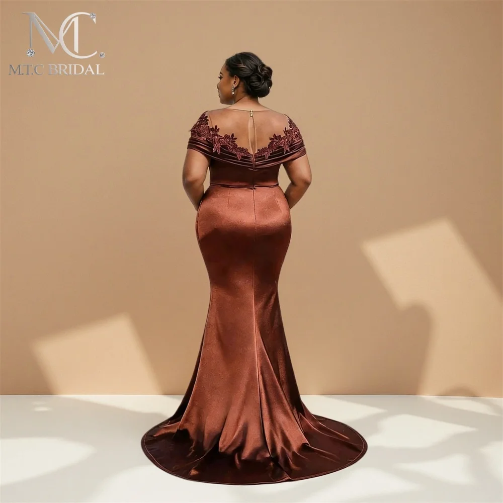 Hot Selling Brown Mermaid African Bridesmaid Dresses Off The Shoulder Appliques Satin Long Wedding Guest Gowns Wholesale
