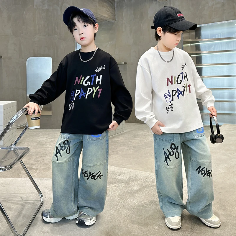 Hot Sale Children Autumn Suit for Boy Fashion 2-piece Sweatshirt Jeans Set Kids New Arrival Casual Clothing Set 5 7 9 11 13 14 Y