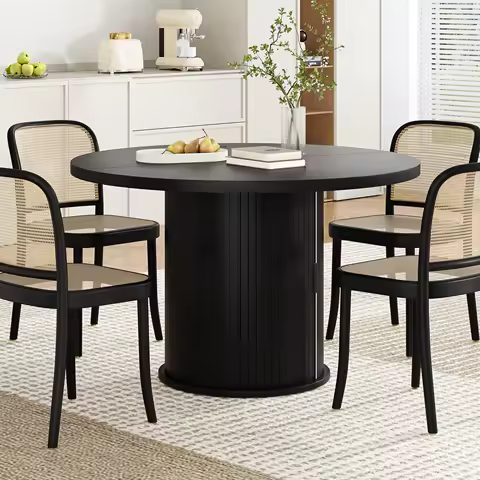 43" Round Dining Table for 4 People, Small Wood Kitchen Table with Sturdy Metal Base, Modern Round Dinner Table, Easy Assembly