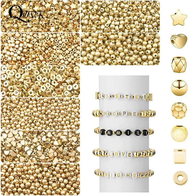 100pcs Star Heart Round Beads For Needlework Jewelry Making CCB Gold Plated Pentagram Spacer Beads Handmade Diy Bracelets