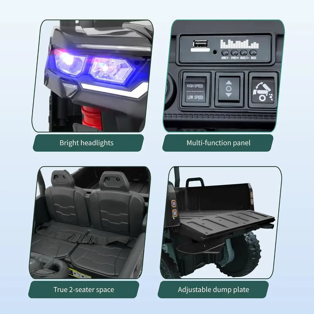 24V UTV 2-Sitzer-Muldenkipper mit Fernbedienung, elektrisches Muldenkipper, 4WD Power Ride on Truck Cars 6x6 Räder, Musik, Aufbewahrungsbox